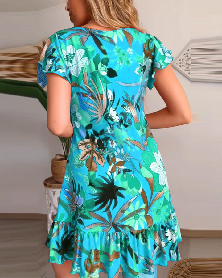 V-neck ruffle floral dress