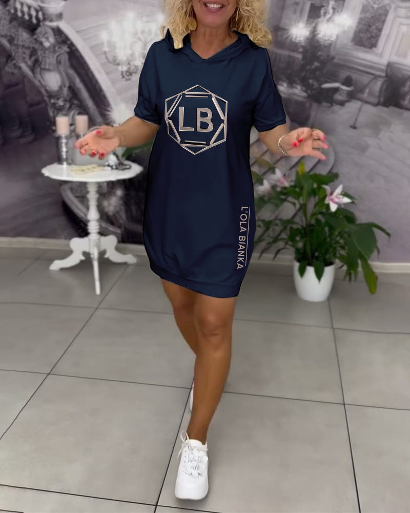 Hooded Lettering Printed Sports Dress