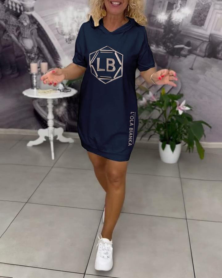 Hooded Lettering Printed Sports Dress