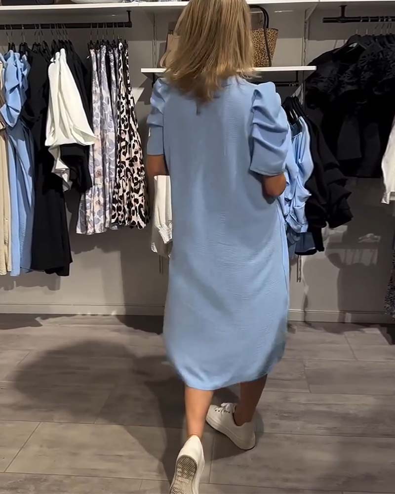 Puff Sleeve V-Neck Temperament Dress