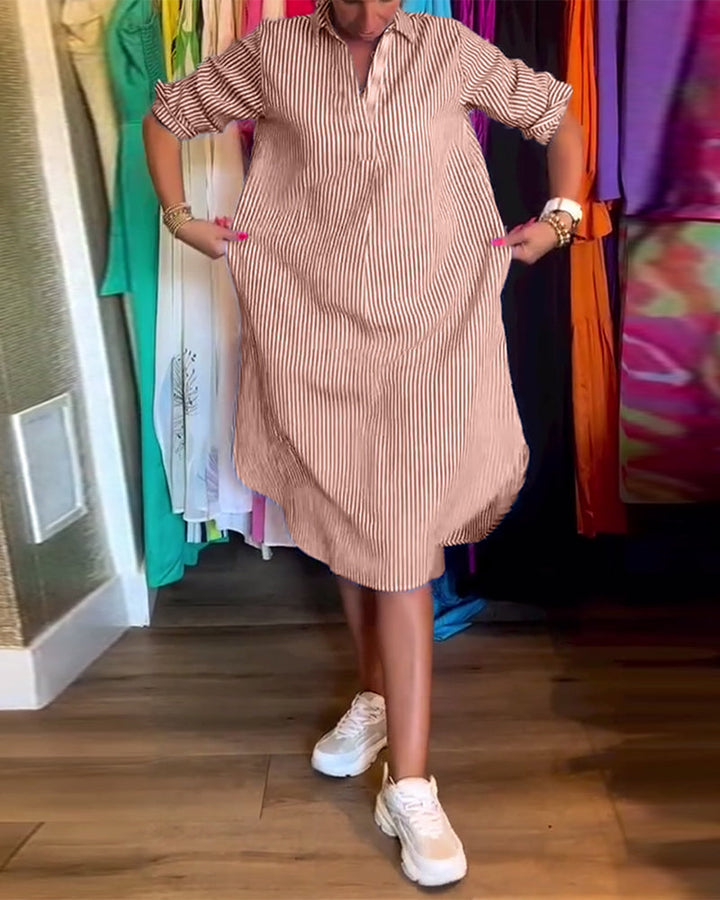 Striped printed lapel casual dress