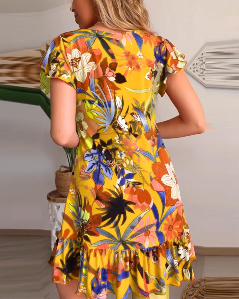 V-neck ruffle floral dress