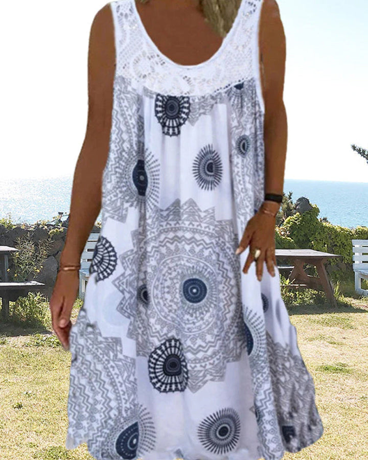 Women summer o-neck sleeveless print dress