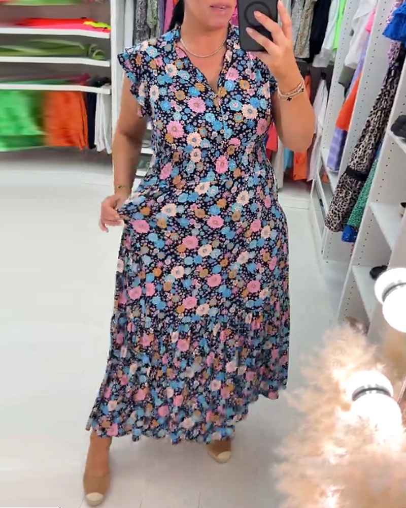 V-neck floral print sleeveless dress