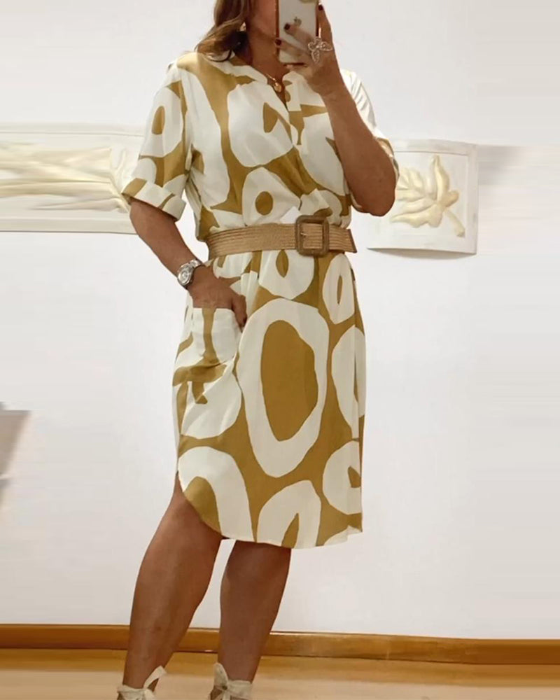 Letter print v-neck casual dress