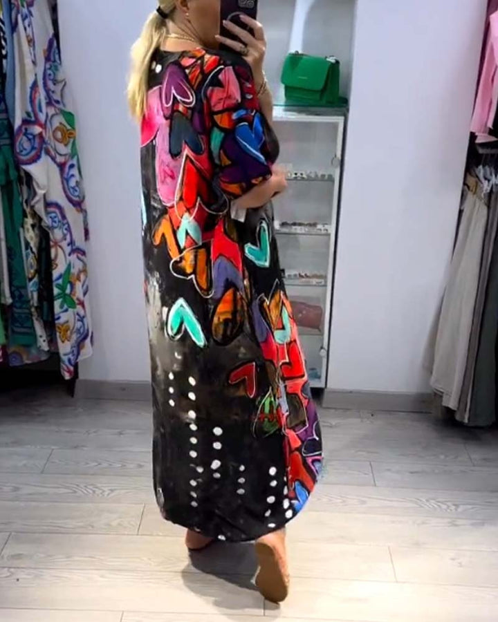 V-neck printed love casual dress