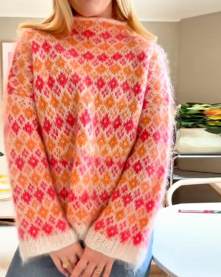 Colored High Neck Drop Shoulder Jumper