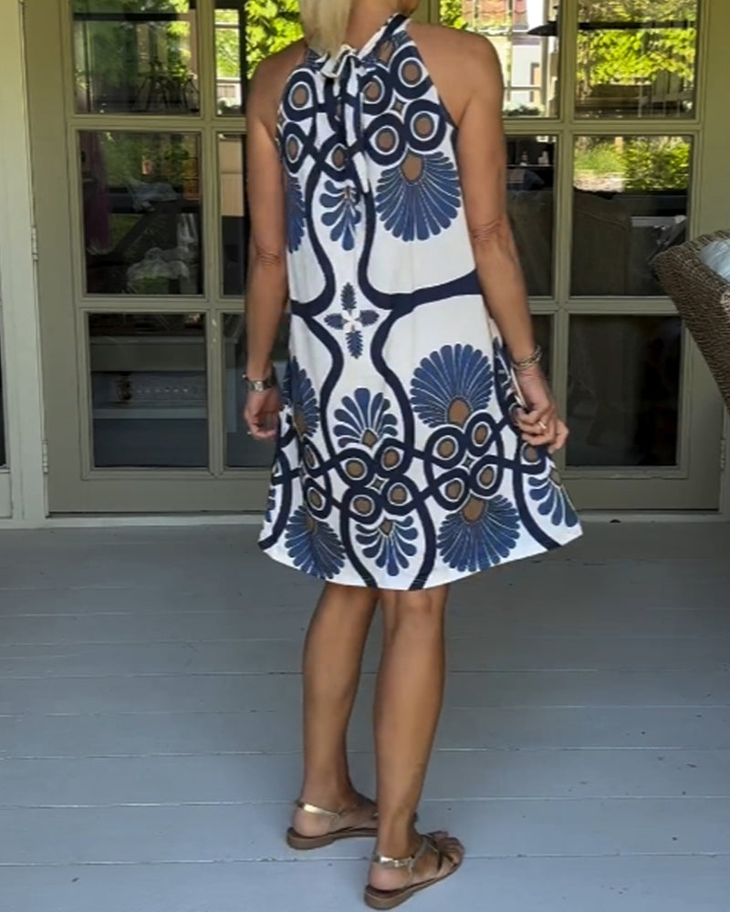 Halter neck vintage print dress