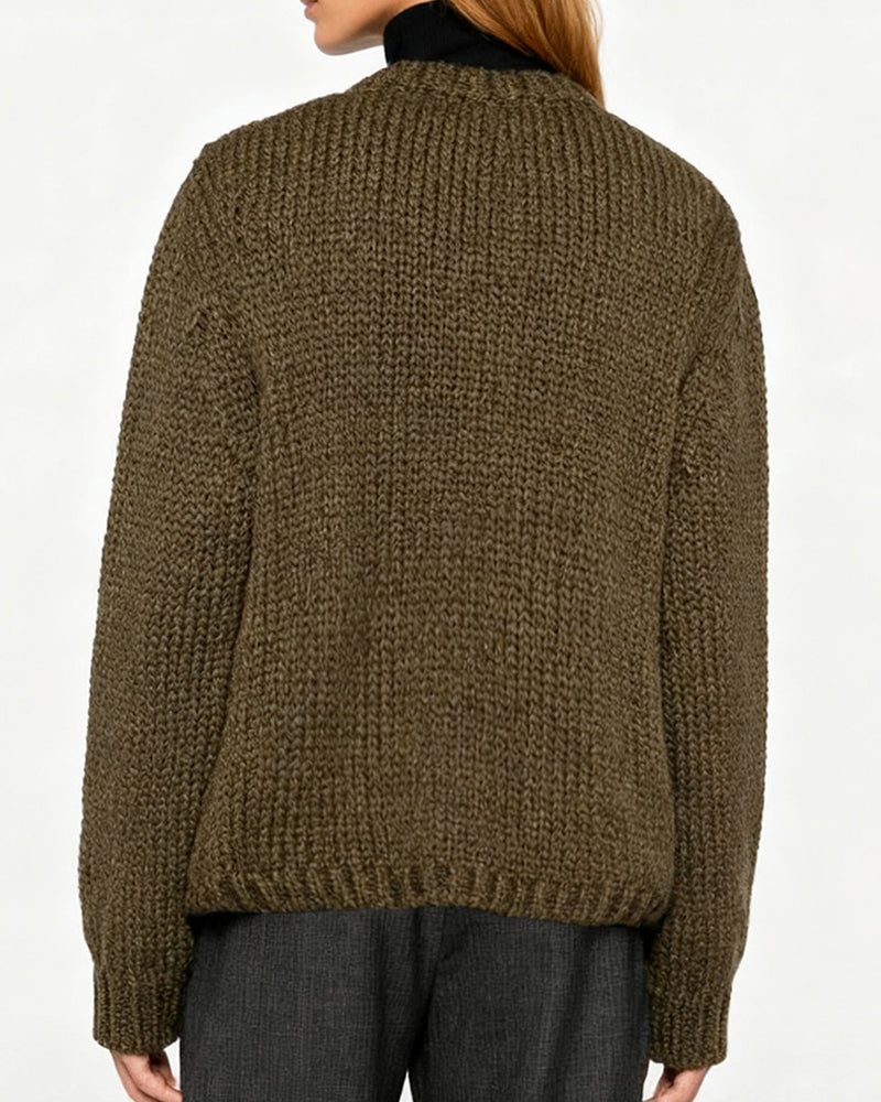 Long-Sleeved Solid Color Cardigan
