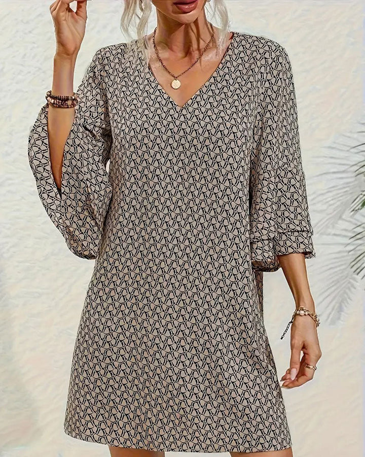 Three-Quarter Bell-Sleeve Printed Dress