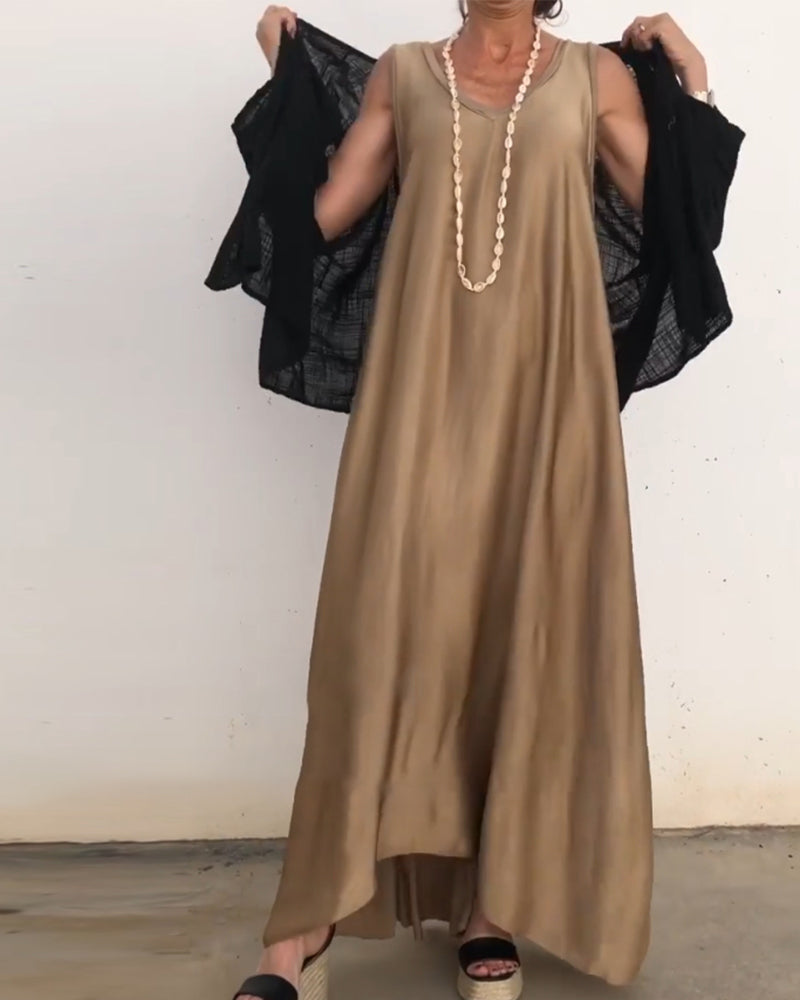 Sleeveless Round Neck Long Dress