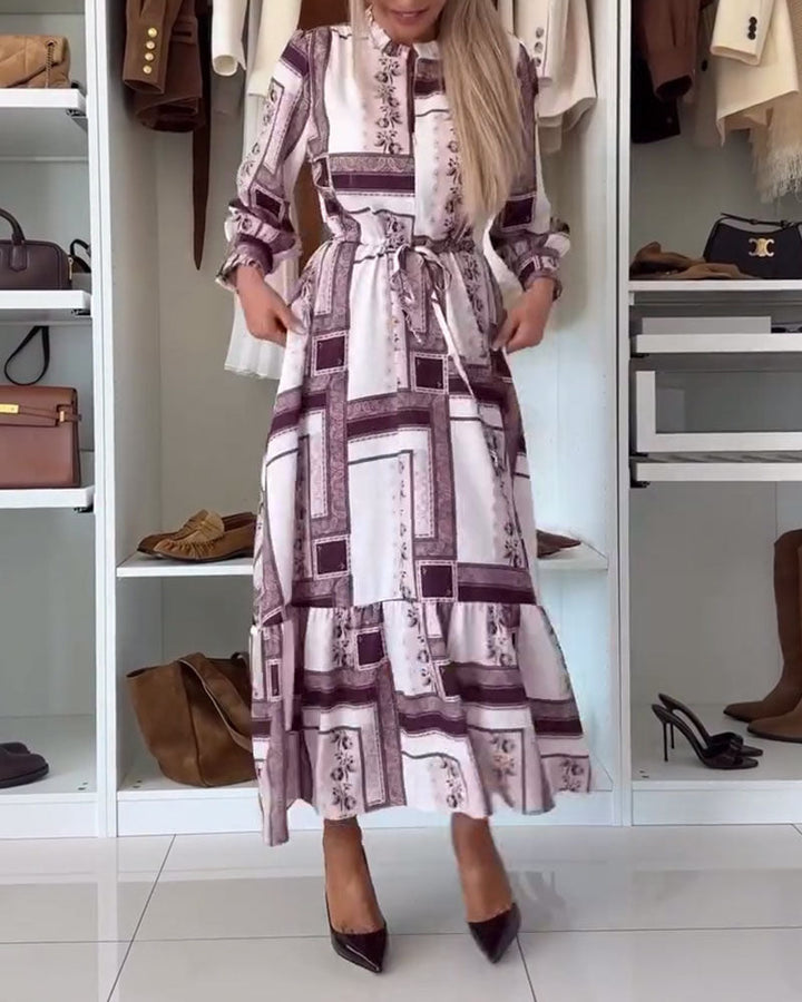 Elegant Printed Long-Sleeved Dress