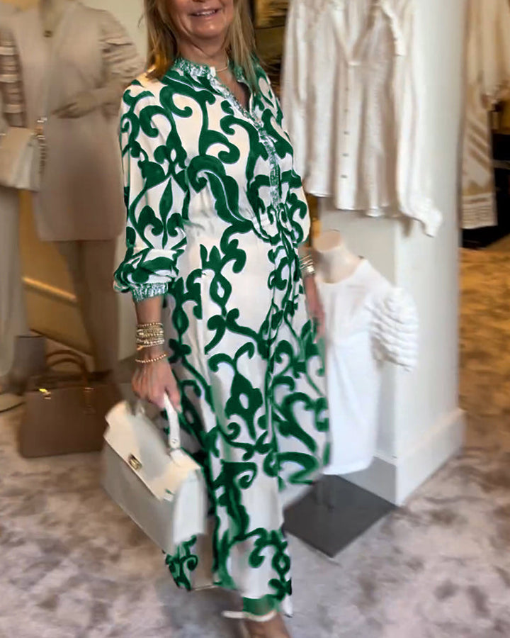 V-Neck Printed Loose Dress