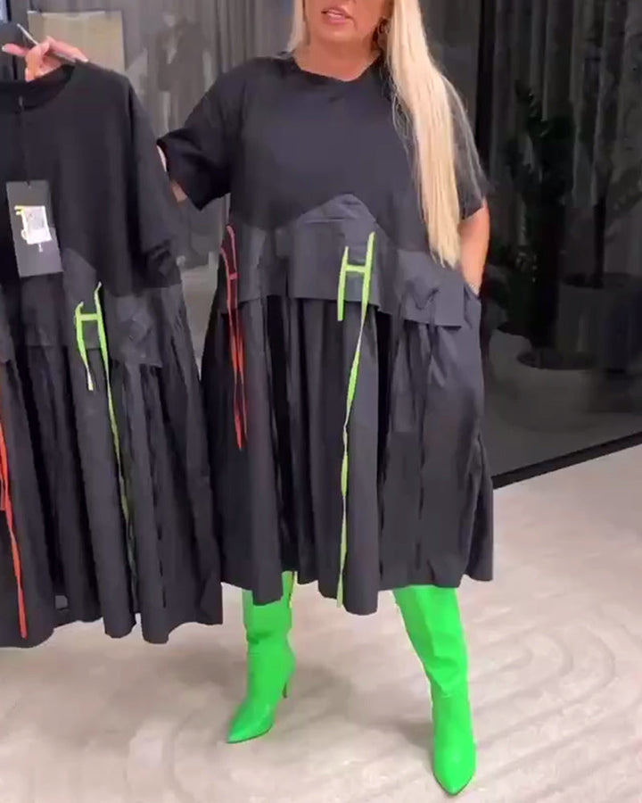 Ribbon Stitching Fake Two-Piece Dress