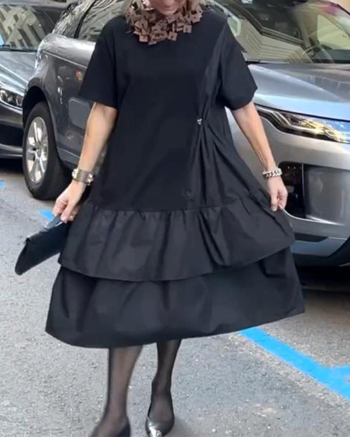 Round Neck Short Sleeve Patchwork Loose Dress
