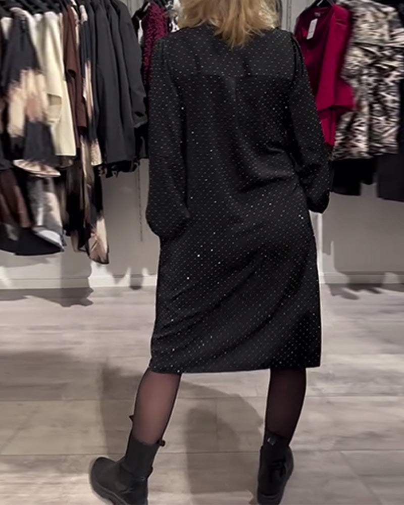 Lantern Sleeve Diamond Print Dress