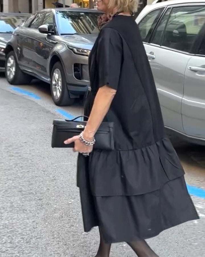 Round Neck Short Sleeve Patchwork Loose Dress