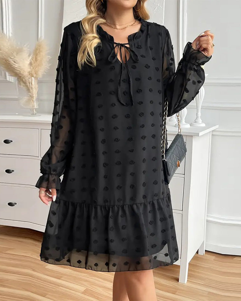 Tie Jacquard Ruffled Lace Dress