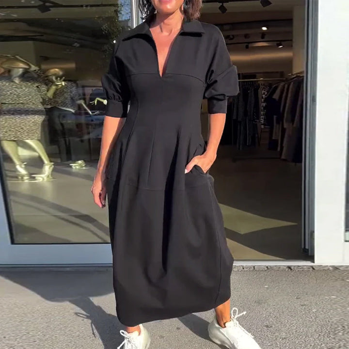 Lapel solid color casual dress
