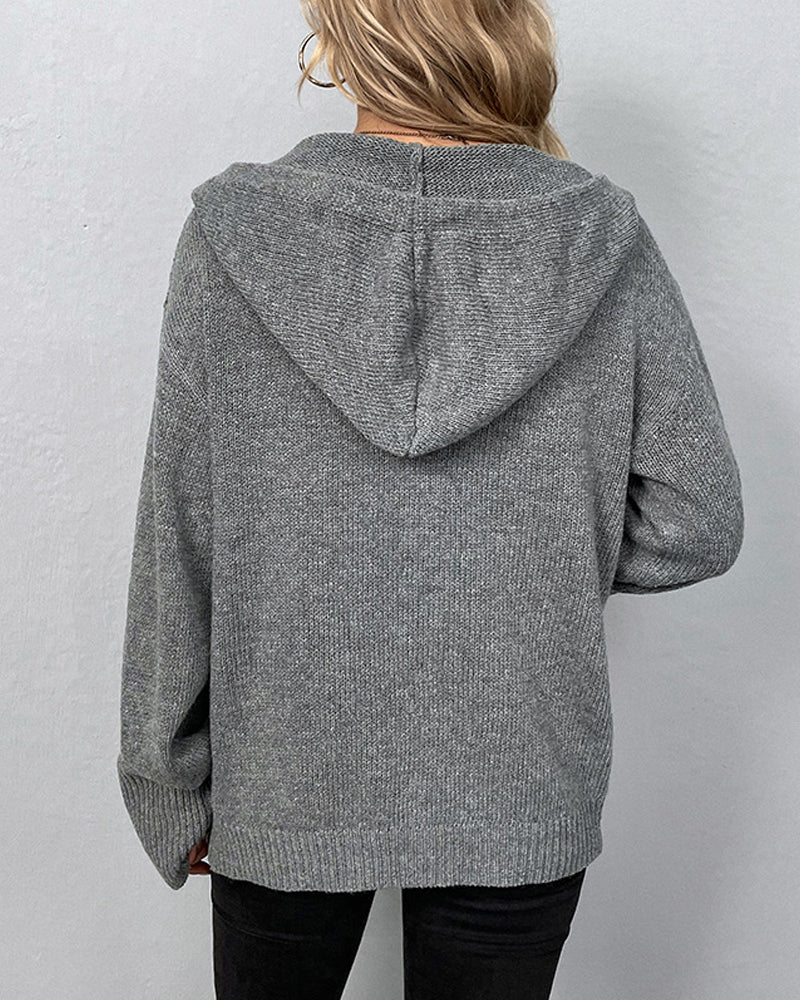 Lace-up hooded cardigan