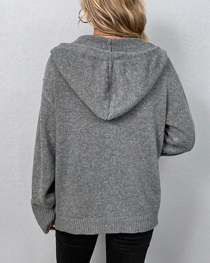 Lace-up hooded cardigan