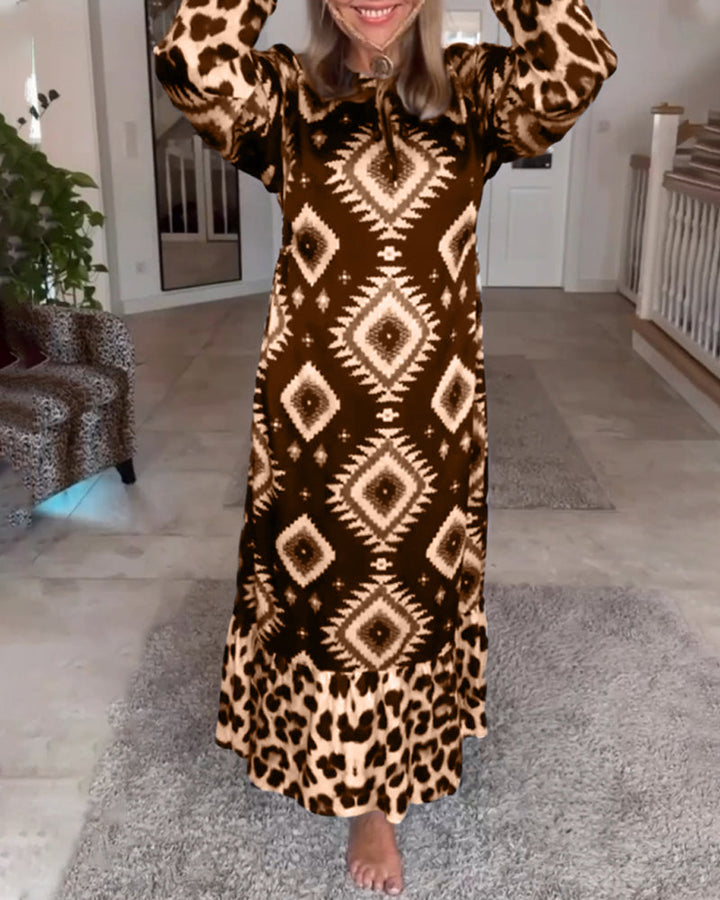 Long Sleeve Geometric Print Dress