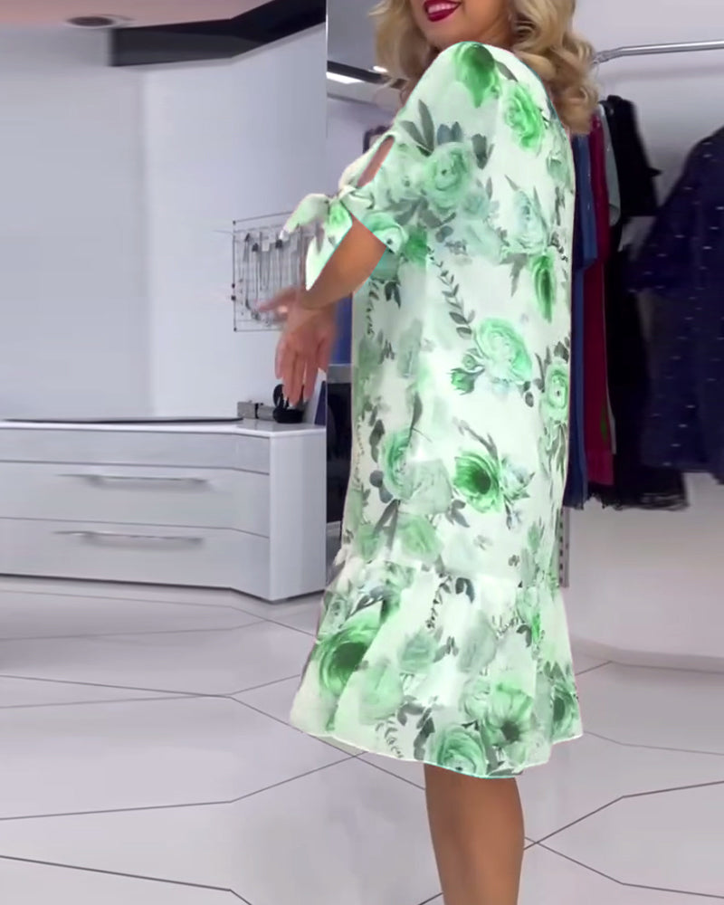 Floral print round neck elegant dress