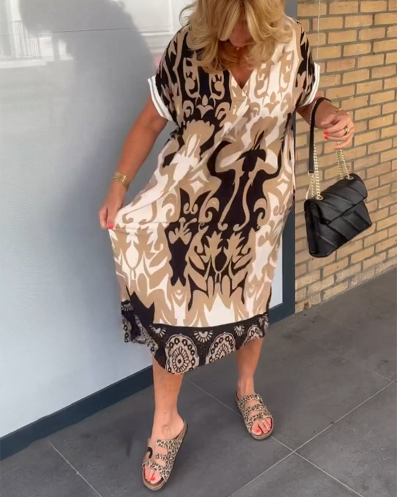 V-neck Geometric Print Dress