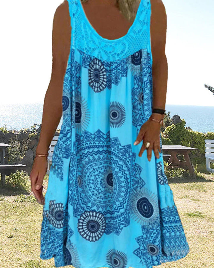 Women summer o-neck sleeveless print dress