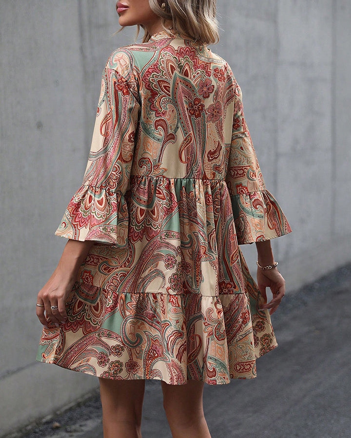 Paisley Print V-neck Dress