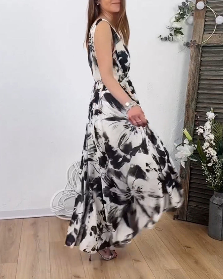 Sleeveless floral print flowy dress