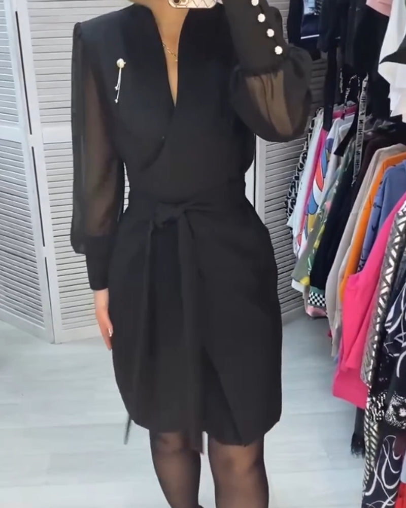 Casual See-through dress with V neck