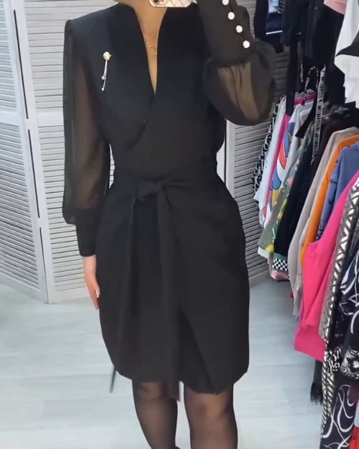 Casual See-through dress with V neck