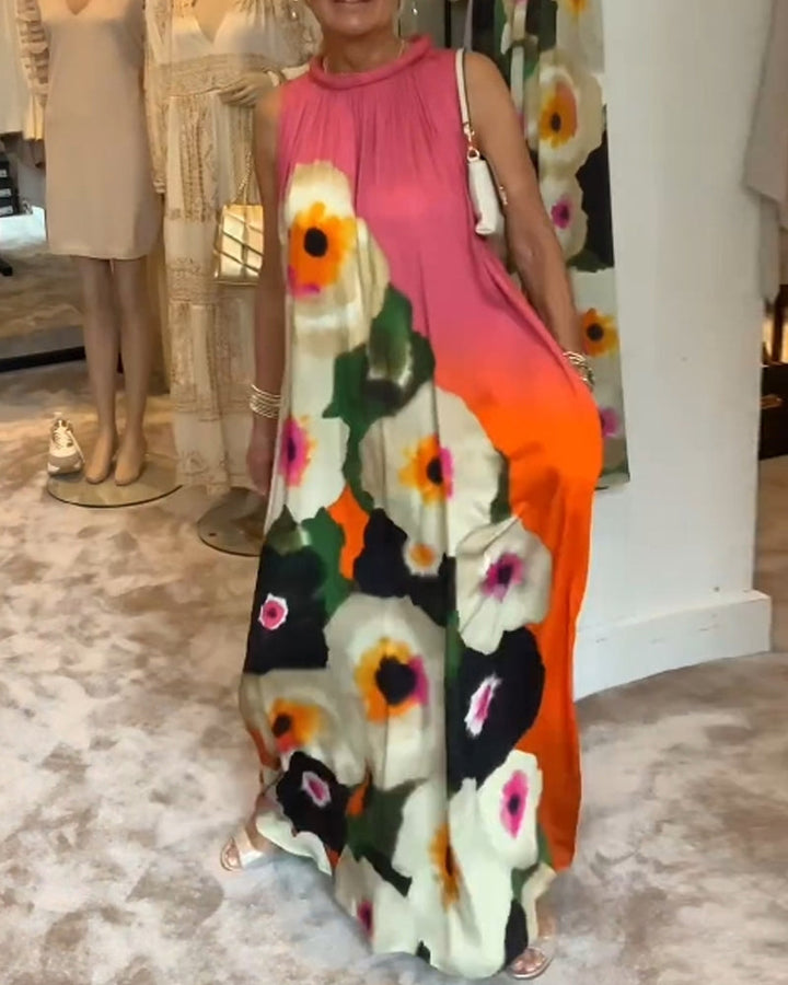 Sleeveless floral print casual long dress
