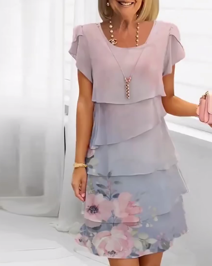 Petal Sleeves Elegant Floral Print Dress