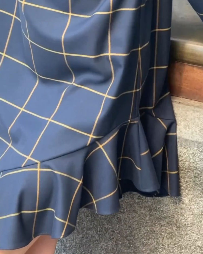 Vintage Round Neck Plaid Dress