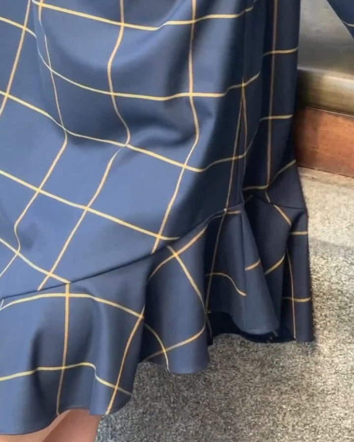 Vintage Round Neck Plaid Dress
