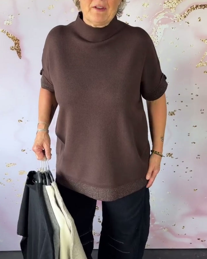 Solid Color Turtleneck Short-Sleeved Pullover