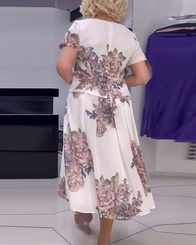 Floral print round neck elegant dress