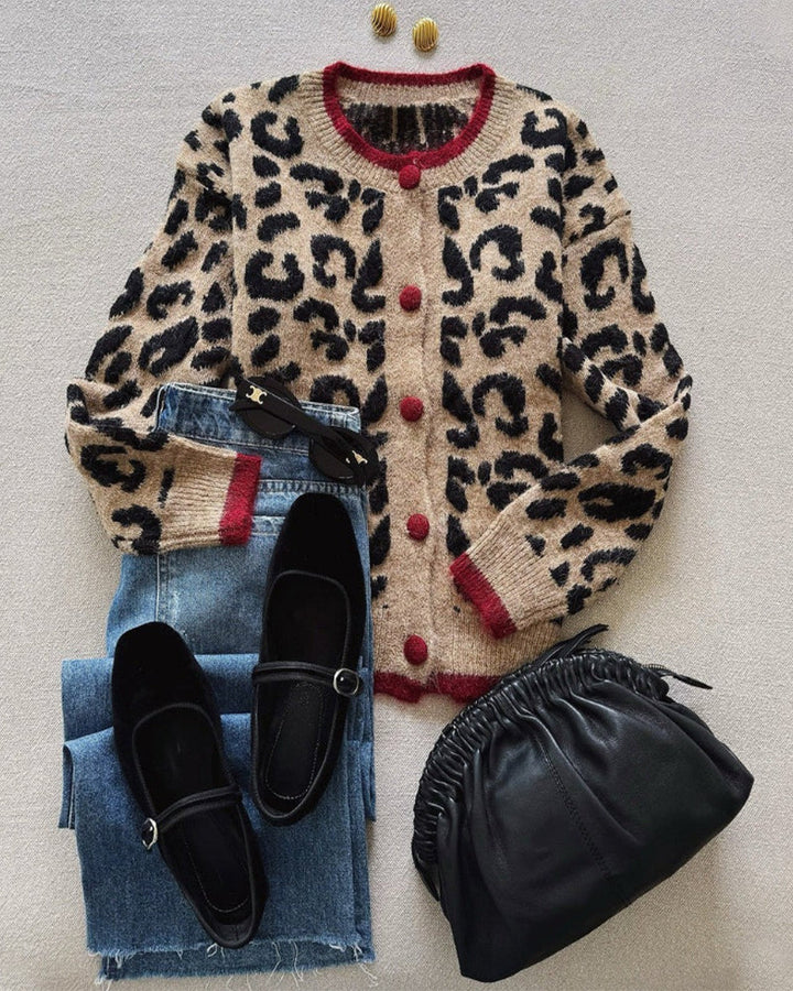 Fashion Leopard Jacquard Knit Cardigan
