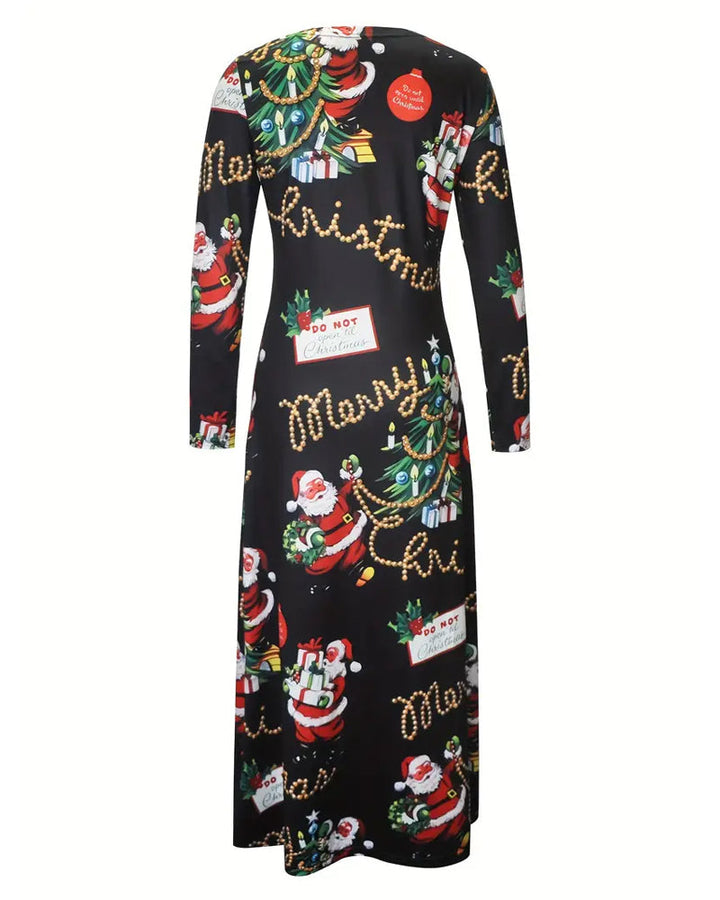 Slim Christmas Printed Long Sleeve Dress