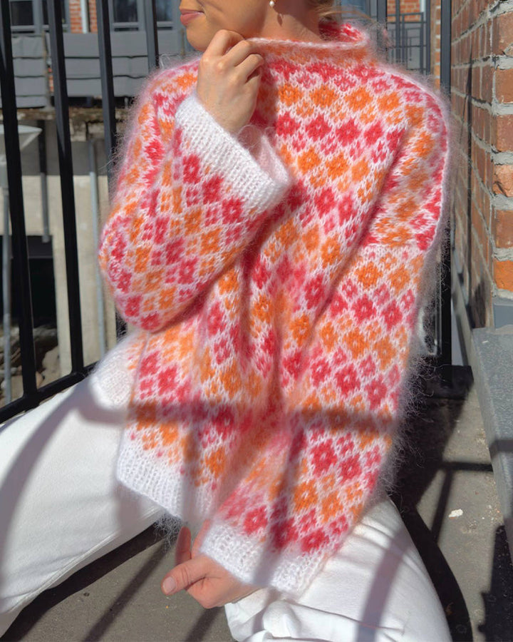 Colored High Neck Drop Shoulder Jumper
