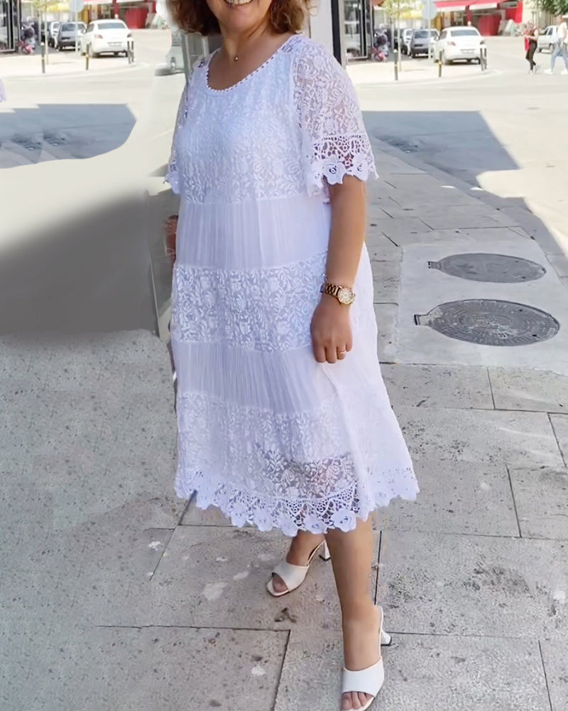 Solid color short sleeve lace dress