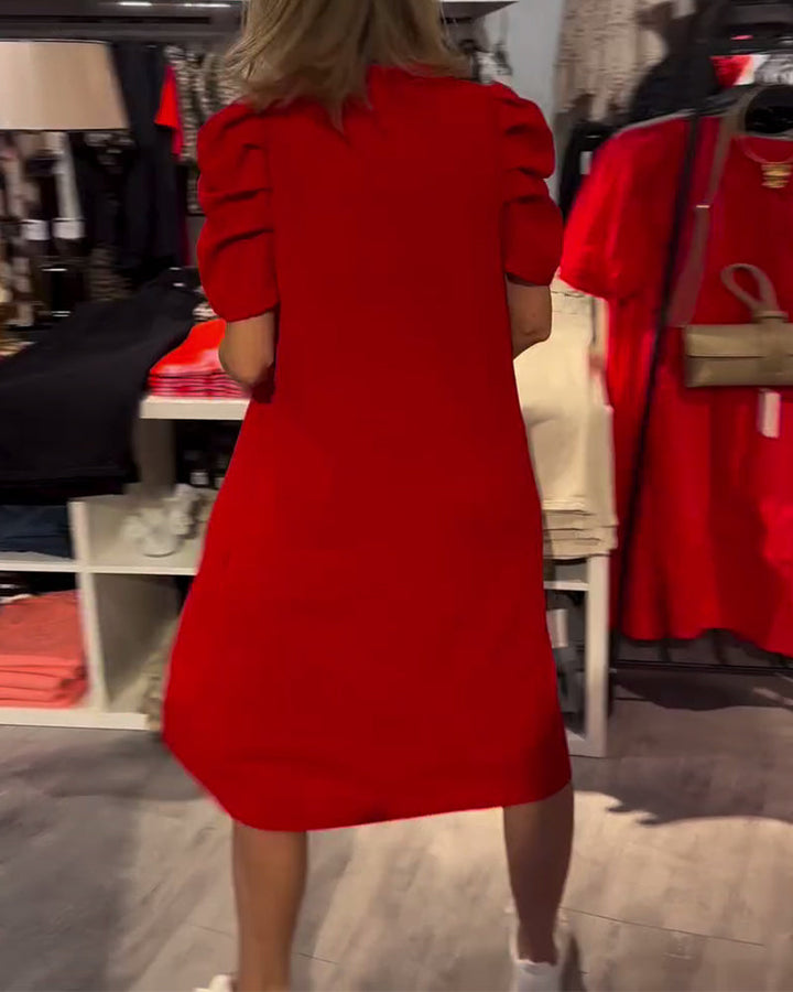Puff Sleeve V-Neck Temperament Dress