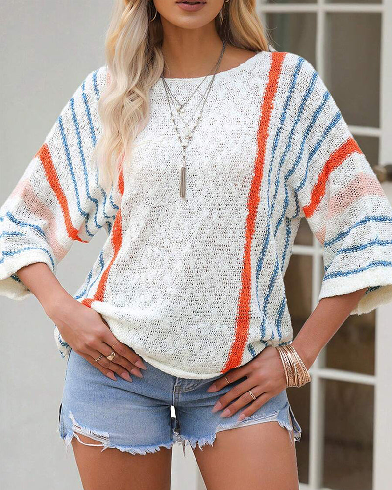 Loose-Fitting Striped Contrast Jumper