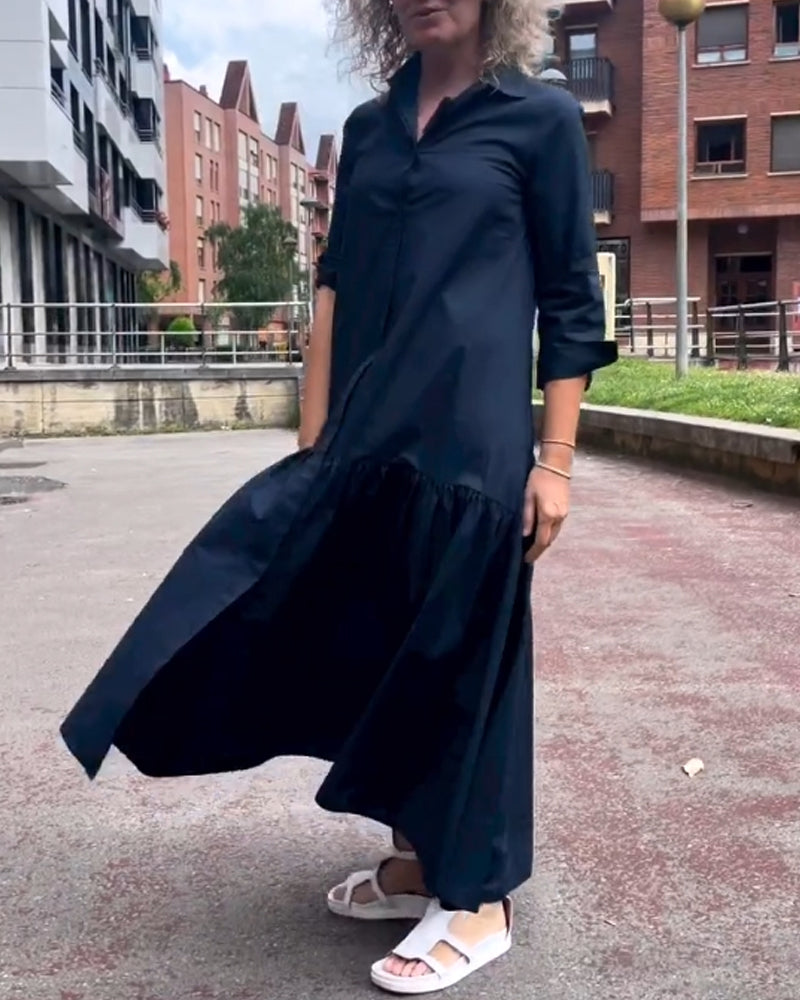 Solid color casual long sleeve dress