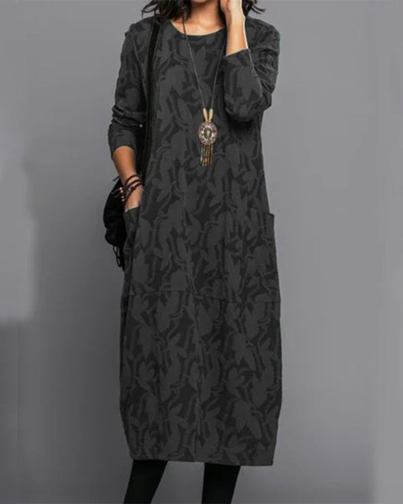 Patterned Dress with Long sleeves with Pockets