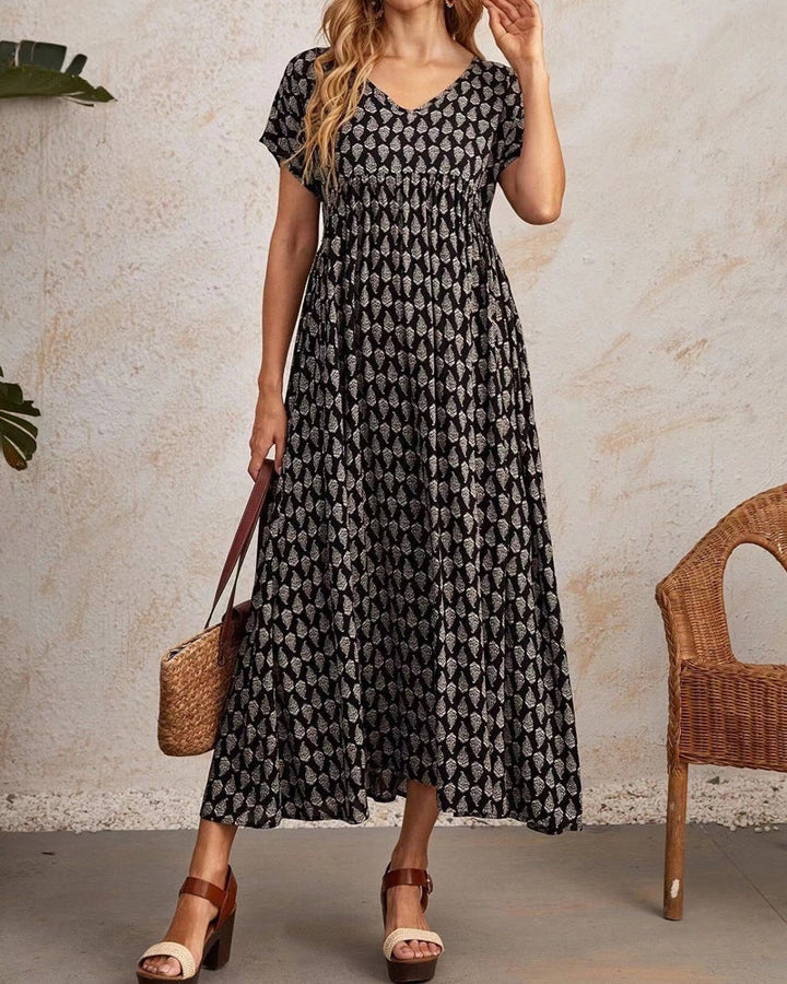V neck short sleeve long dress