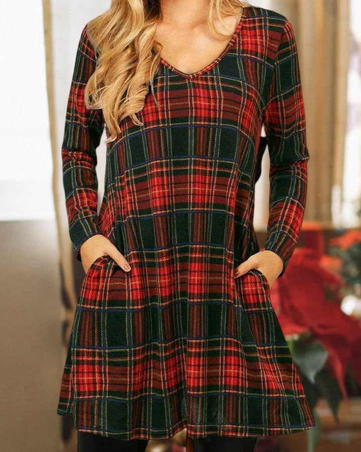 Christmas Checkered Print Loose Dress