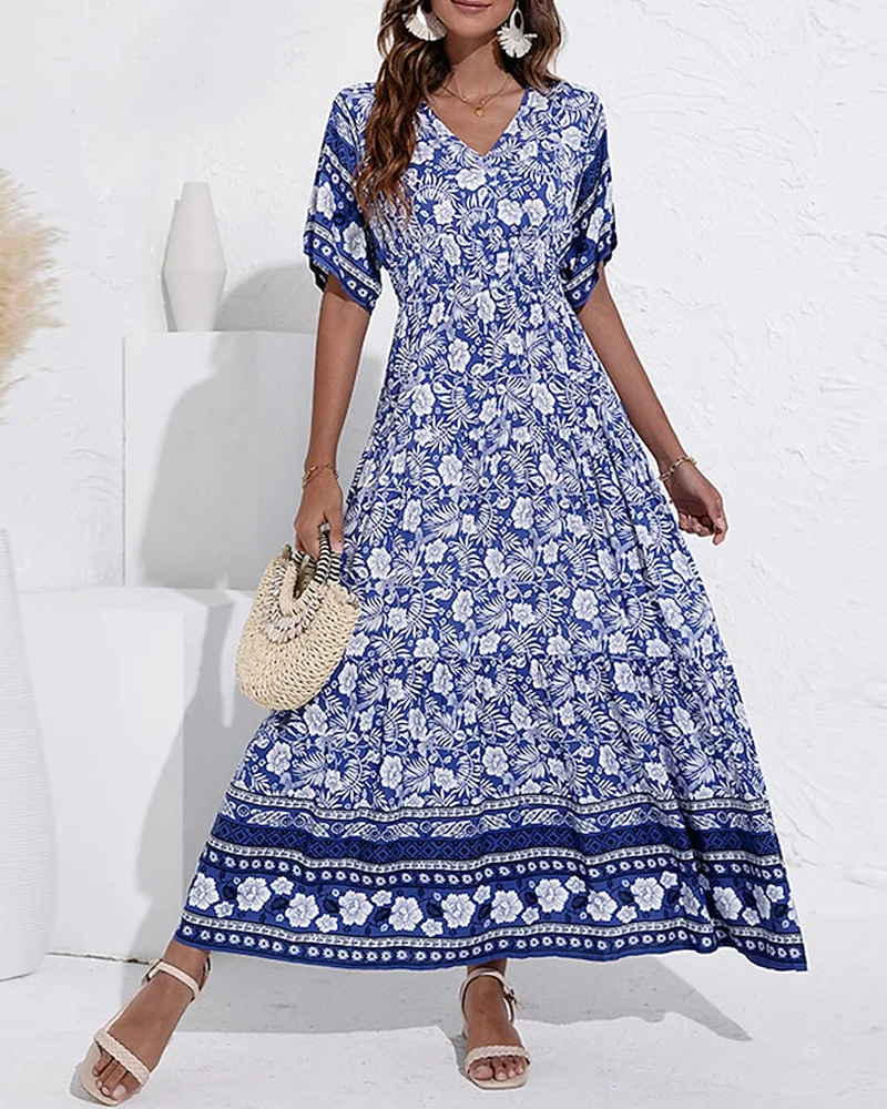 V-Neck Floral Dress